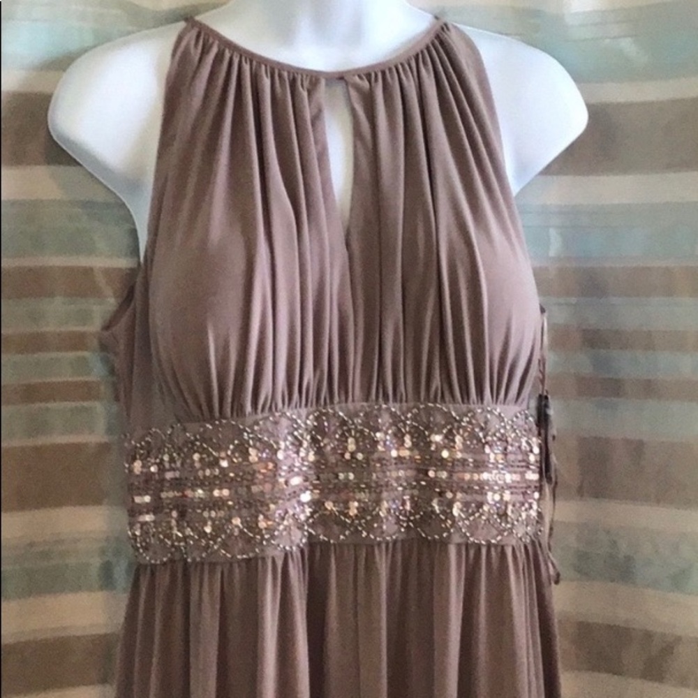 Taupe Long Formal Dress with front Slit